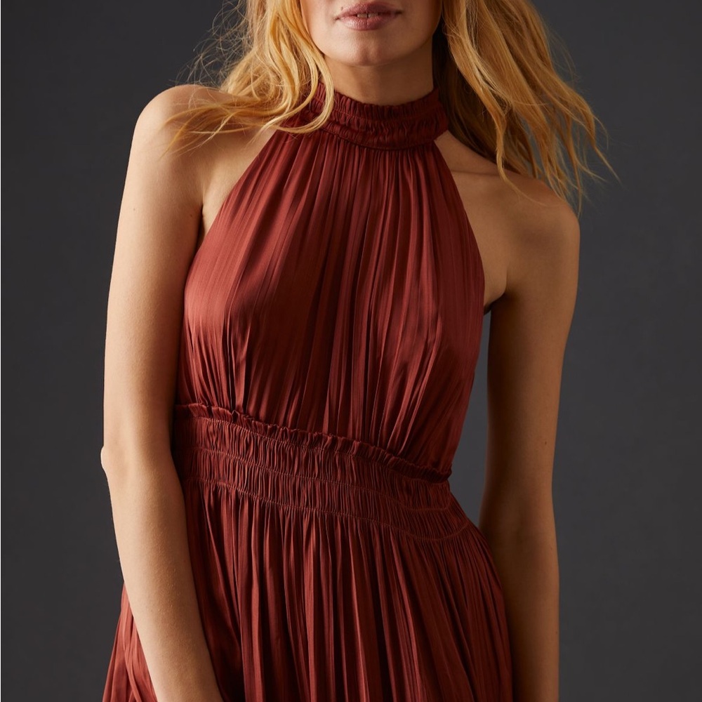 Elegant Halter Neck Dress in Rust